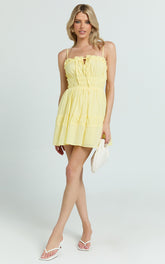 Jamaica Mini Dress - Ruched Bust Tiered Skirt Dress in Lemon